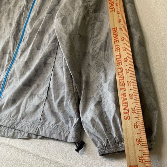 Asics Men Windbreaker Jacket Hood Water Wind Resistant Grey Large Pockets Zipper - Picture 7 of 16